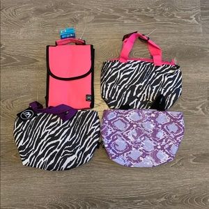 🌟2/20 Lot of 4 Lunch tote bags zebra pink purple
